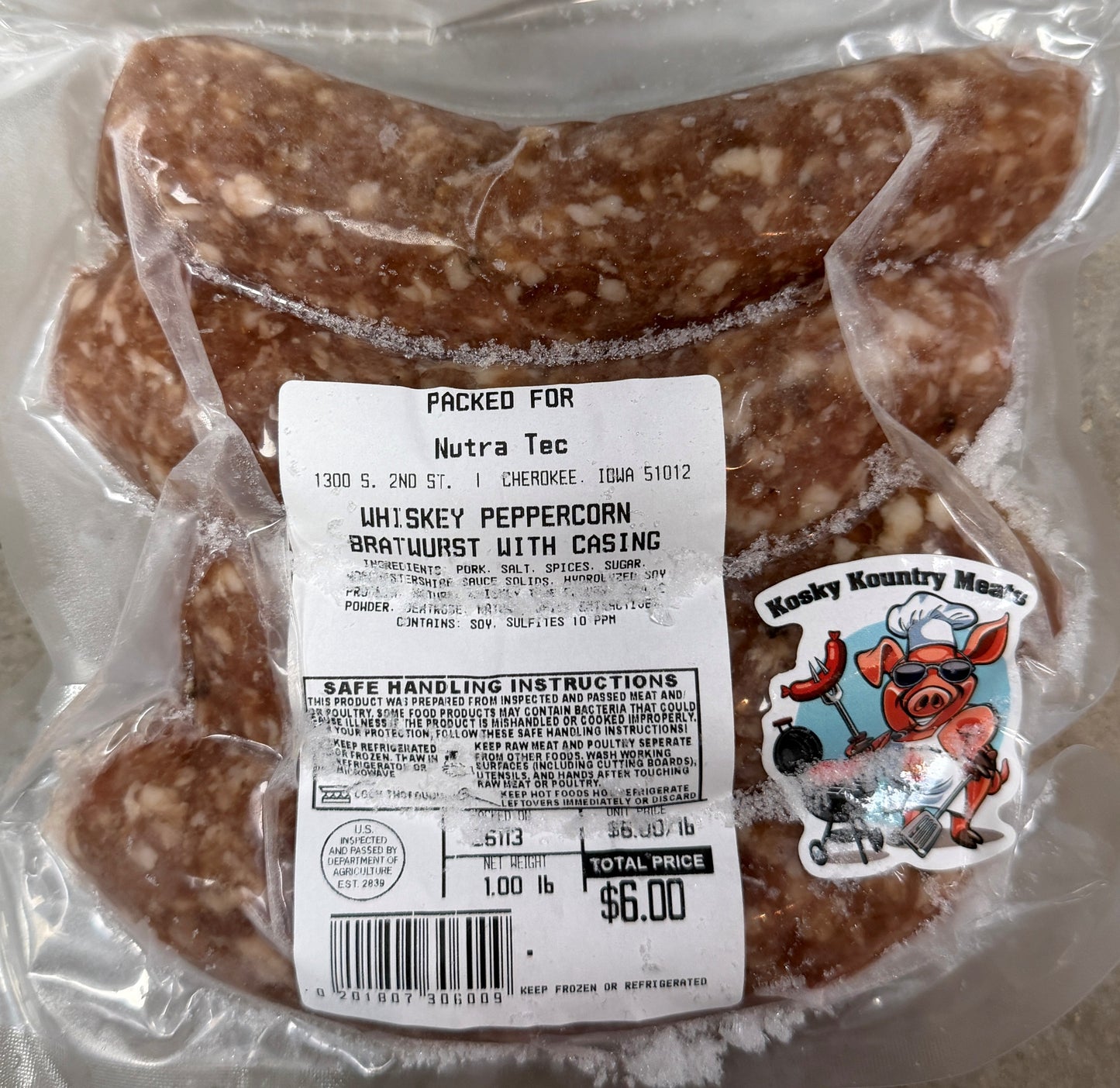 Whiskey Peppercorn Cased Brat