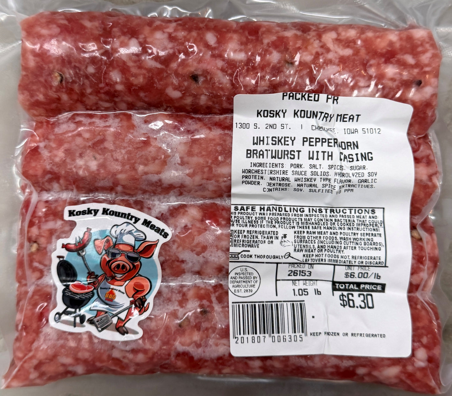 Whiskey Peppercorn Skinless Brat