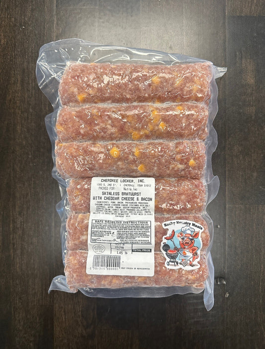 Skinless Bratwurst with Cheddar Cheese and Bacon