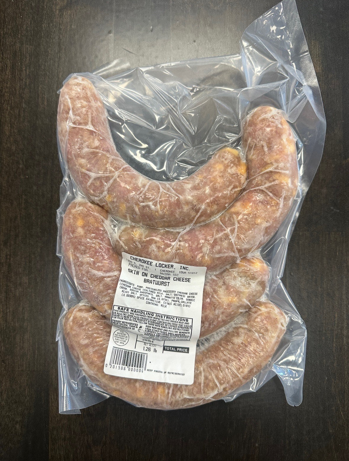 Cheddar Cheese Skin On Bratwurst